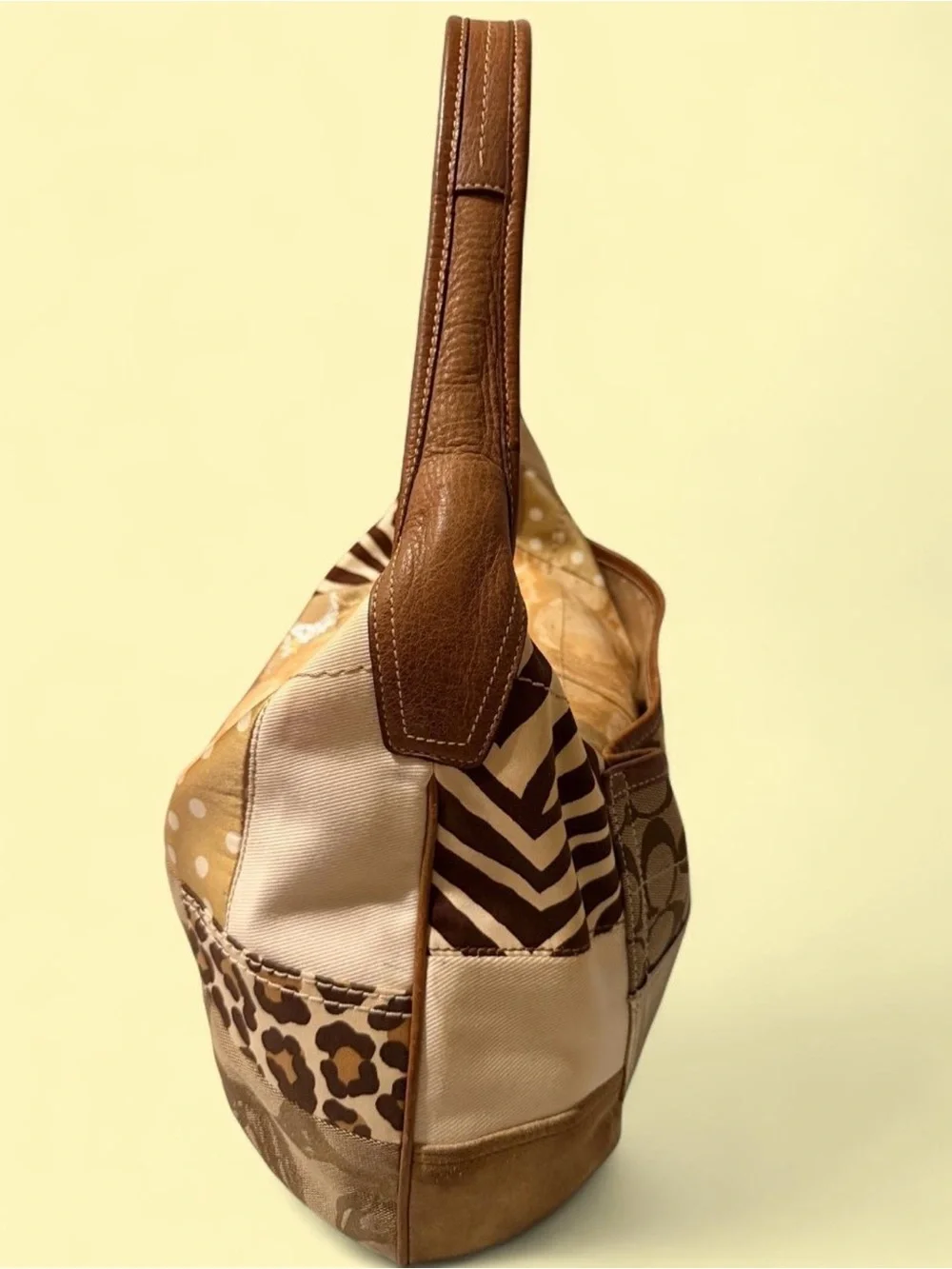 Coach Patchwork Signature Hobo Bag in Brown and Cream